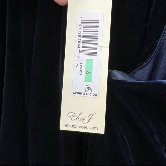 NWT ELIZA J Velvet Mock Neck keyhole back Maxi Gown Evening Dress Ruched Navy - Picture 16 of 16